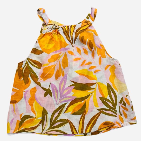 C&C CALIFORNIA ~ Yellow and Purple Sheer Tropical Linen Halter Top size L - Picture 1 of 7